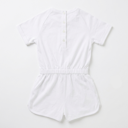 Girls Sleeveless Cotton Playsuit - White