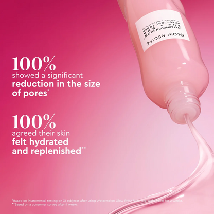 Pink skincare product with text on a pink background