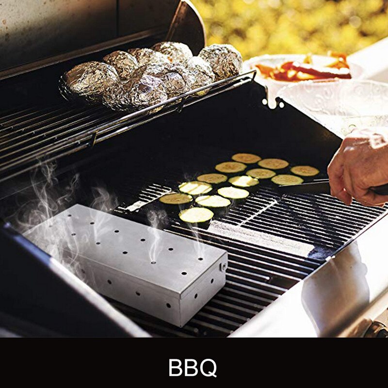 GoodHome BBQ Smoker Box Stainless Steel 22cm for Gas & Charcoal Barbecues