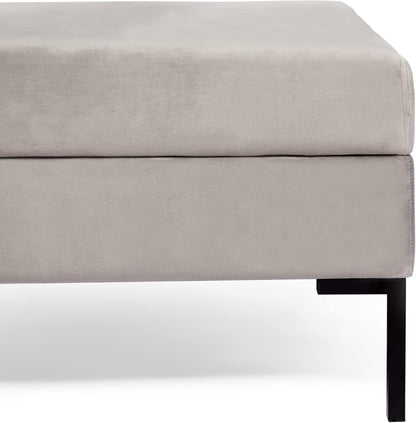 Grey Square Velvet Ottoman Footstool Black Metal Legs 81D x 81W x 44.5H Designed by Beautify