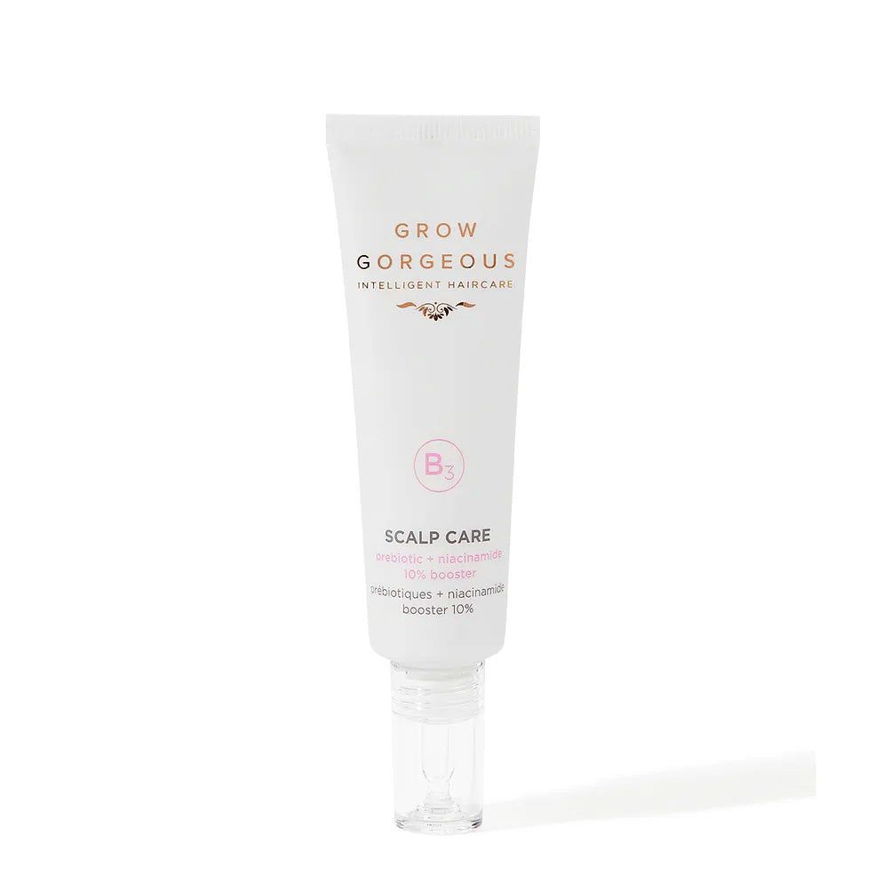 Tube of 'Grow Gorgeous' scalp care product on a white background