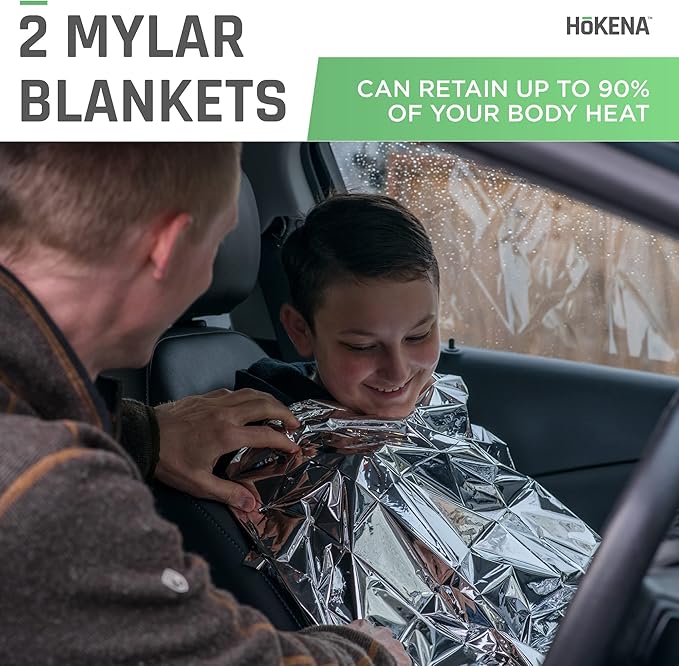 HOKENA 11 Piece LED Roadside Emergency Kit - Inc LED Flares, Thermal Blankets, Window Breaker & Seatbelt Cutter