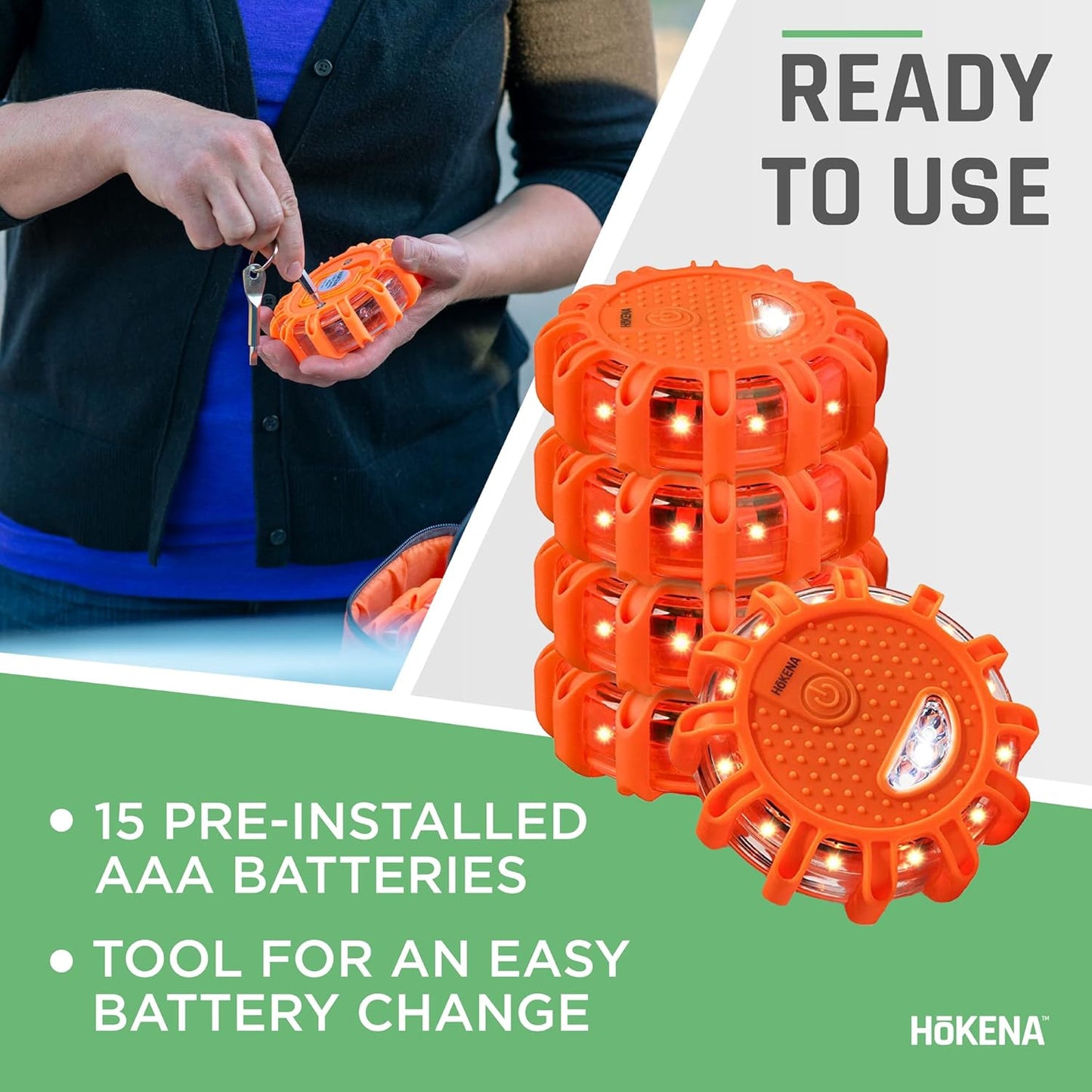 HOKENA 11 Piece LED Roadside Emergency Kit - Inc LED Flares, Thermal Blankets, Window Breaker & Seatbelt Cutter