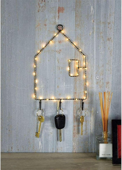 5* Home Shaped LED Light Wall Mounted Hanging Key Rack Holder