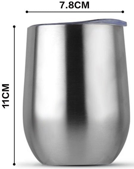Stainless steel tumbler with dimensions labeled