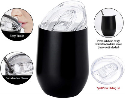 Black tumbler with a spout and sliding lid on a white background