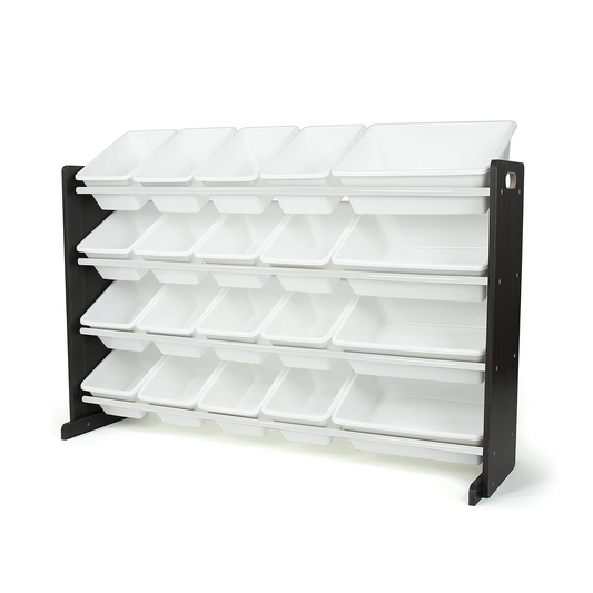 A white plastic multi-drawer organizer rack with a black metal frame, shown on a clean white background.