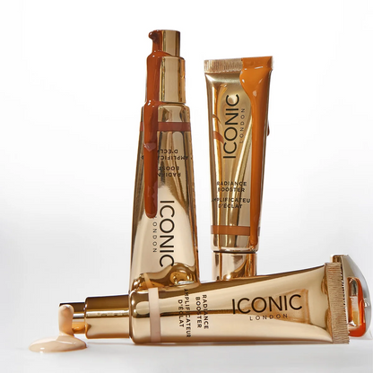Three 'Iconic London' skincare products on a white background