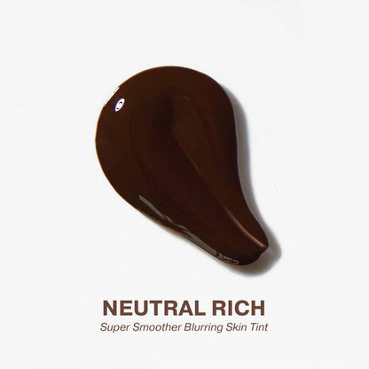 Brown skin tint swatch for ICONIC London Super Smoother Blurring Skin Tint product on a white background with 'NEUTRAL RICH' text.