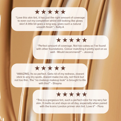 Product with customer reviews displayed on a beige background