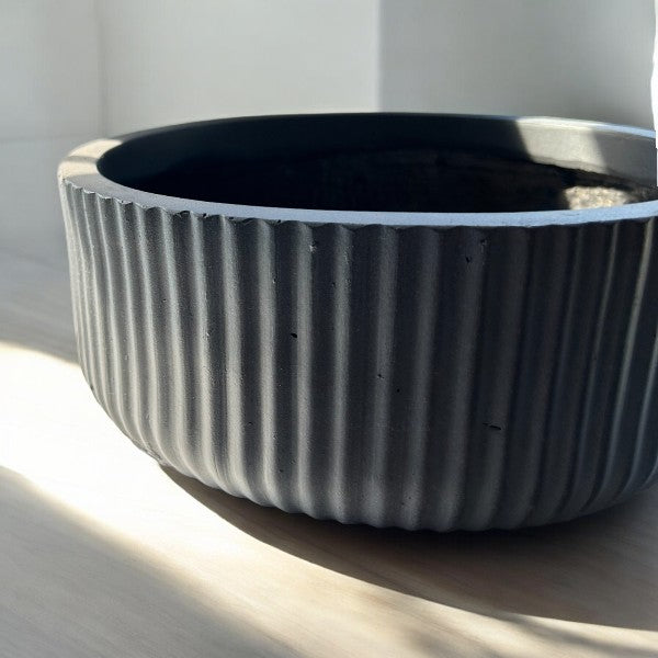 Luxury Designer Home Concrete Ribbed Planter - Grey, 24x24x10cm