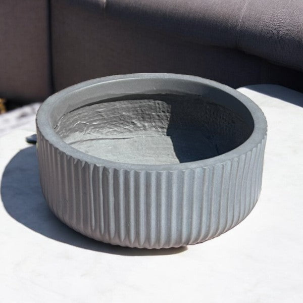 Luxury Designer Home Concrete Ribbed Planter - Grey, 24x24x10cm