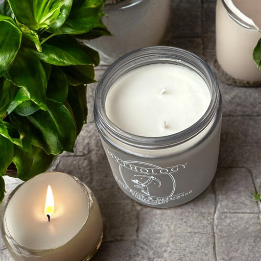 Mythology - Long Burning Double Wick Strongly Scented Candle, Soy Wax 354g - White Birch and Cedarwood