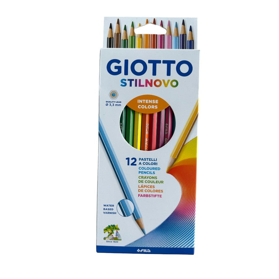 GIOTTO - Stilnovo Intense Colours Colouring Pencils, pack of 12  front of a pck