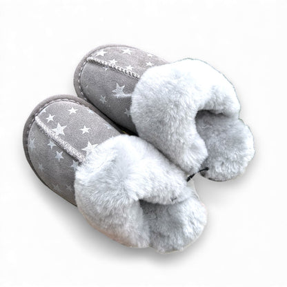 Just Sheepskin Kids Duchess Mule Slippers - Grey with Star Design - Size UK 12-13