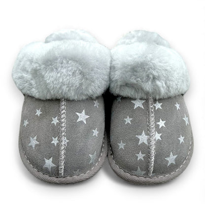 Just Sheepskin Kids Duchess Mule Slippers - Grey with Star Design - Size UK 12-13