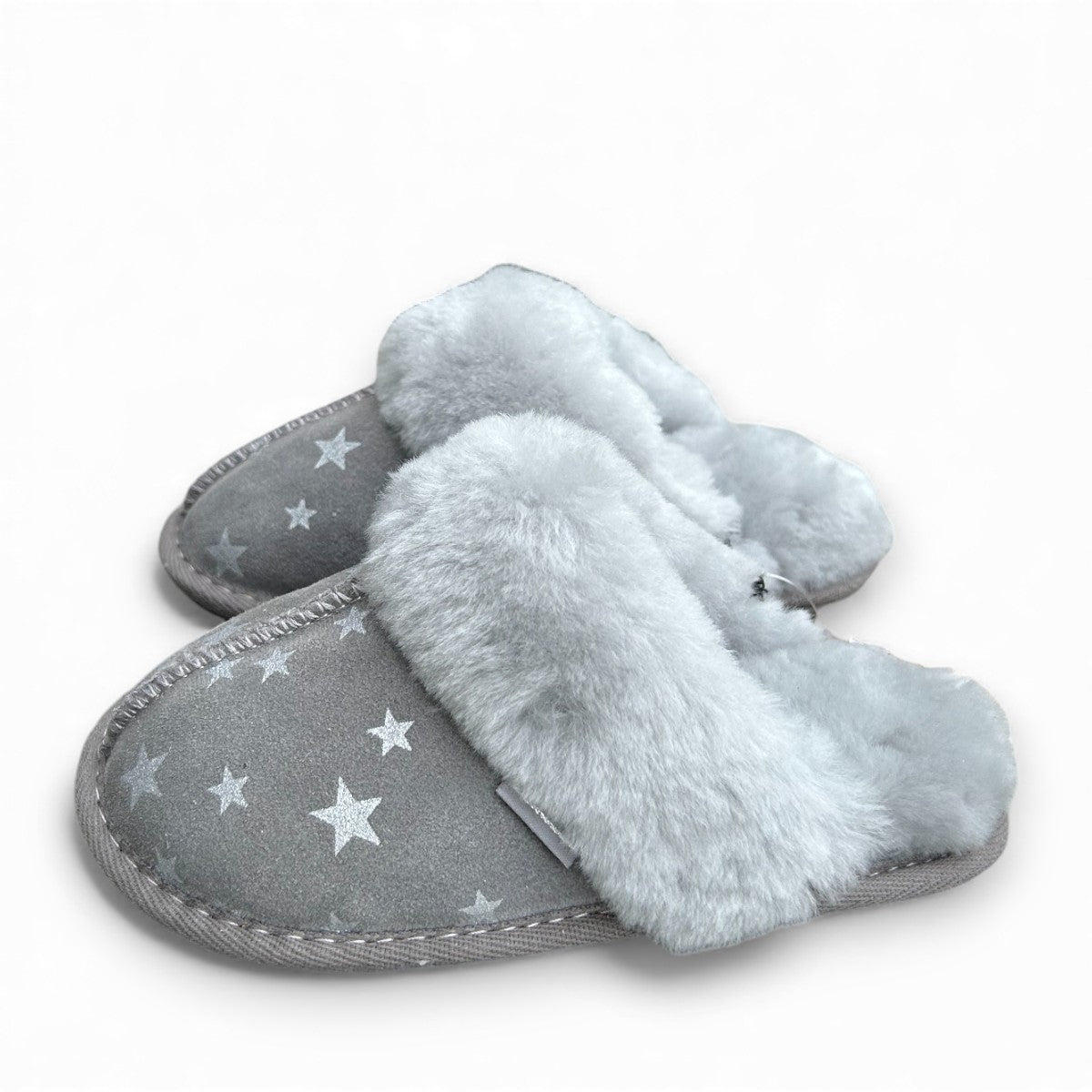 Just Sheepskin Kids Duchess Mule Slippers - Grey with Star Design - Size UK 12-13