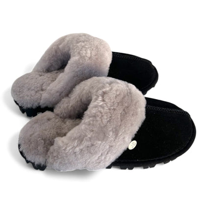 Size 3/4 Only - Just Sheepskin - Alice Suede Mule Slippers - Black