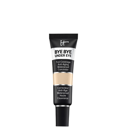 A squeeze tube of it! Bye Bye Under Eye Waterproof Concealer, featuring a black and white design with a beige color swatch on the front, set against a plain white background.