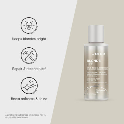 Joico Blonde Life conditioner bottle with product benefits on a light gray background