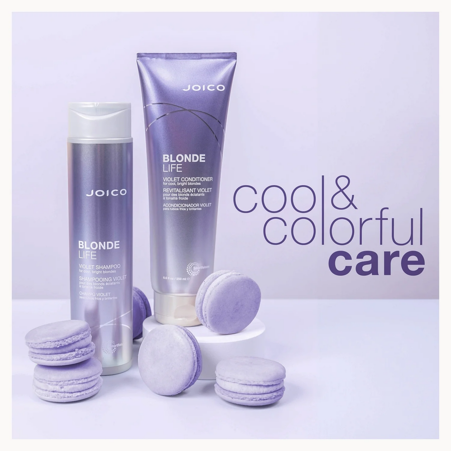 Joico hair care products with 'Cool & Colorful Care' packaging on a white background