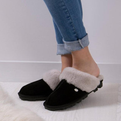 Size 3/4 Only - Just Sheepskin - Alice Suede Mule Slippers - Black