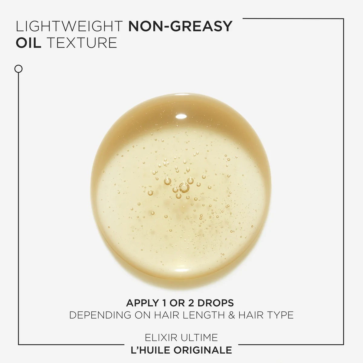 Lightweight non-greasy oil texture with droplet on a white background