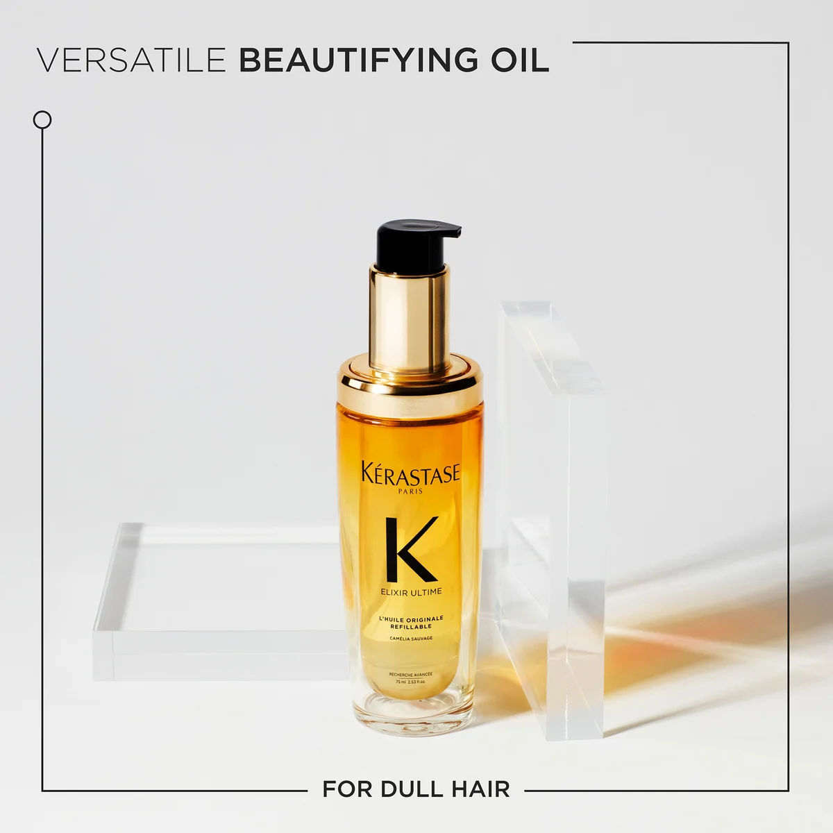 Kérastase oil bottle of Refillable Argan Oil with Heat Protection with pump on a light background