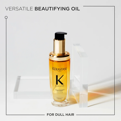 Kérastase oil bottle of Refillable Argan Oil with Heat Protection with pump on a light background