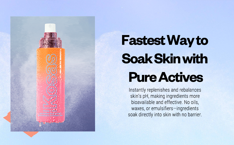 A promotional graphic for a skincare product showing a pink and orange gradient spray bottle labeled 'Pureskin' on the left, alongside marketing text on a light blue background.