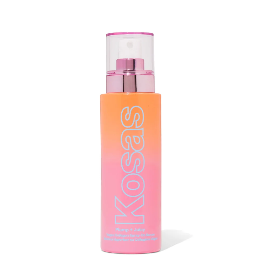 Kosas cosmetic bottle with gradient pink to orange design on a white background