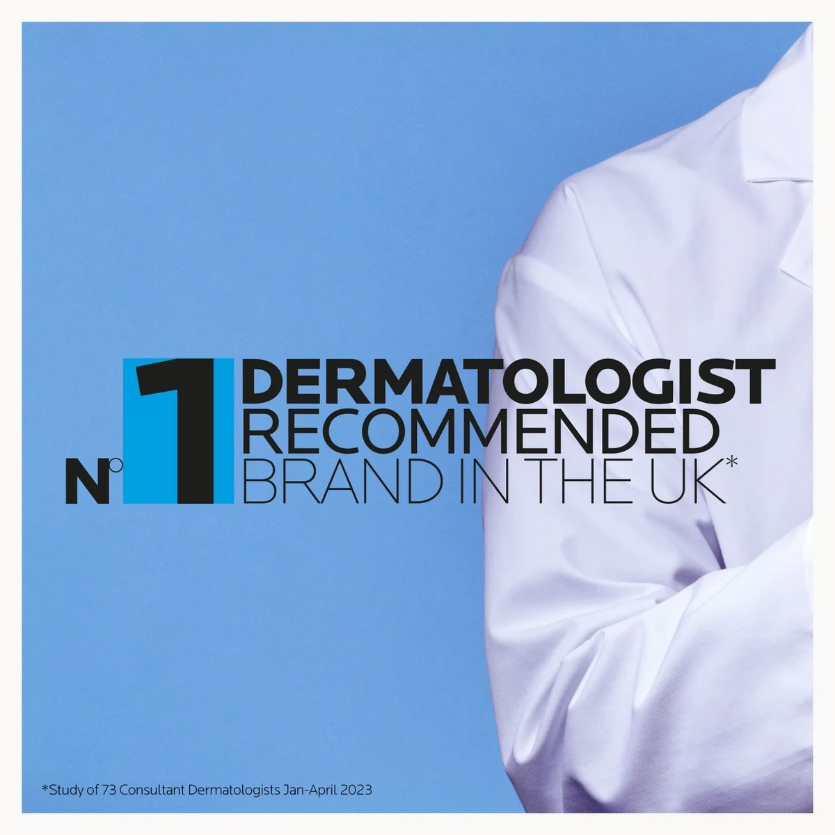 Person wearing a white coat with text praising la roche posay effeclar trio set