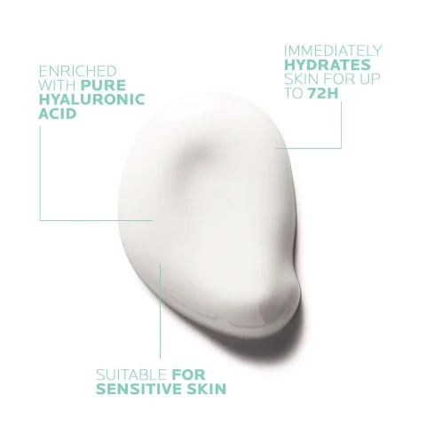 Skincare product with text highlighting benefits on a white background