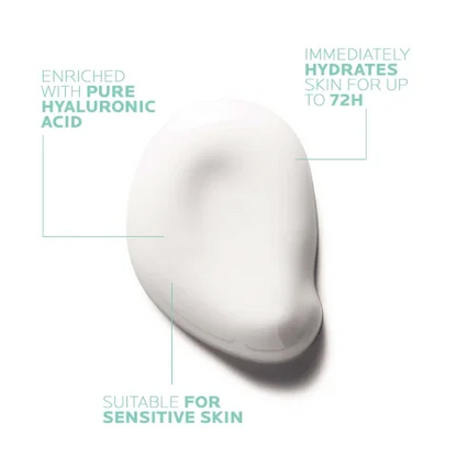 Skincare product with text highlighting benefits on a white background