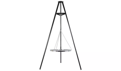 La Hacienda Tripod with BBQ Cooking Grill - Adjustable Height - Portable - Camping, Black & Chrome
