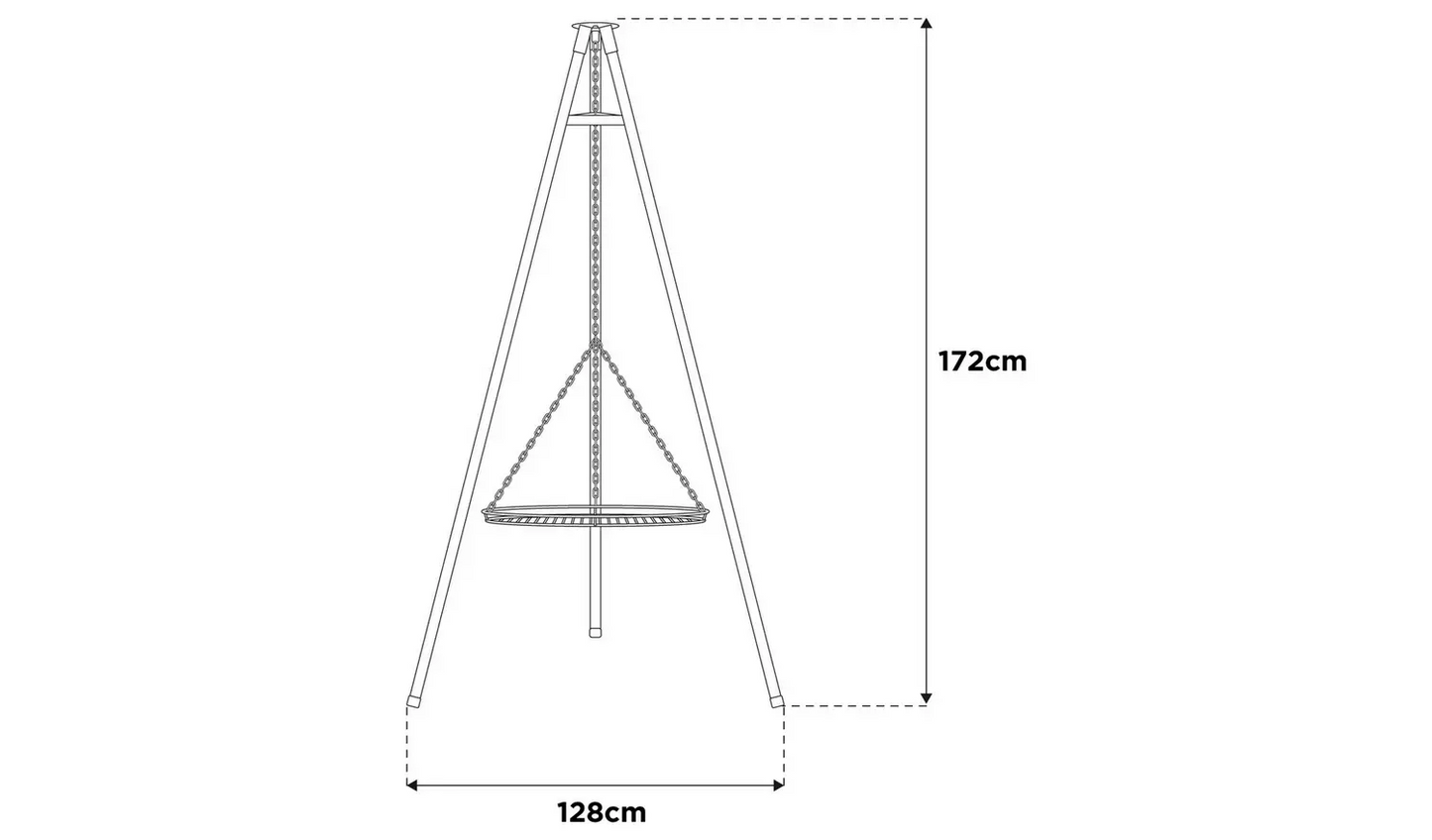 La Hacienda Tripod with BBQ Cooking Grill - Adjustable Height - Portable - Camping, Black & Chrome