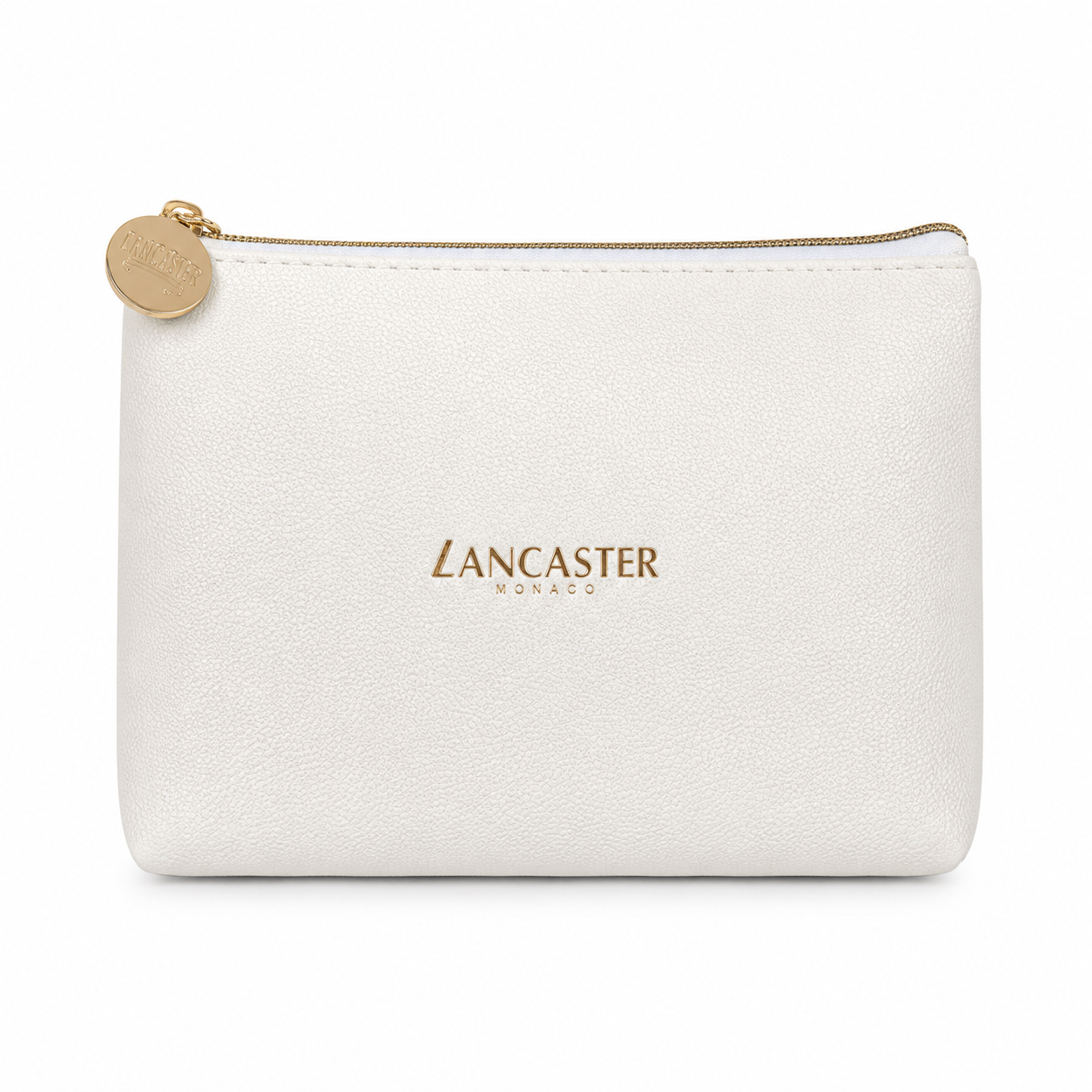 White pouch with 'Lancaster Monaco' logo on a white background