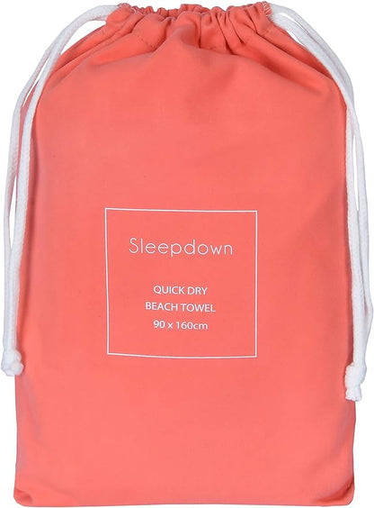 Sleepdown - Lightweight Super Absorbent Towel with Bag in Coral - 160 x 90cm