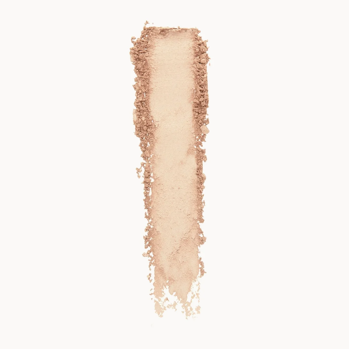 A vertical swipe of loose, finely milled makeup powder in a light warm beige-rose tone, centered on a plain white background.