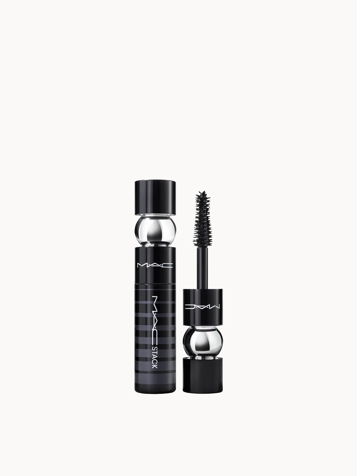 MAC Black mascara shown with the closed tube and the wand applicator on a plain white background.