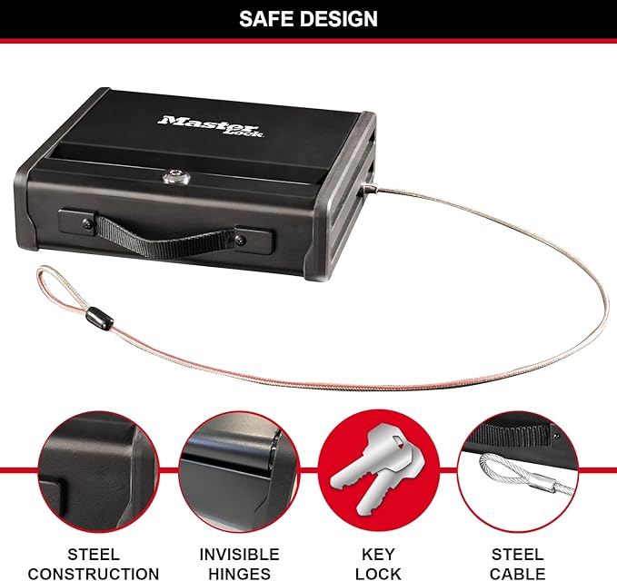 MASTER LOCK Small Travel Safe [Key Lock] [Steel Cable] - PP1KML Lockbox