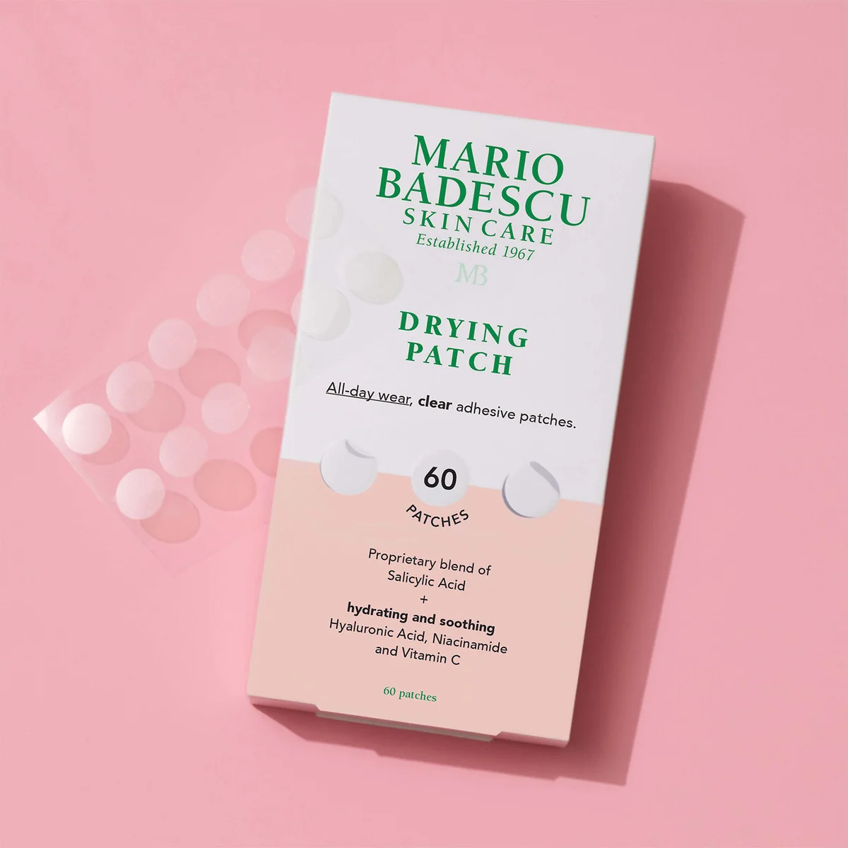 Mario Badescu Drying Patch packaging on a pink background