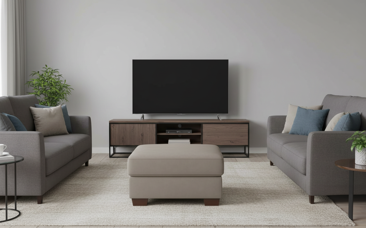 Marks & Spencer Square Cartlon Nubuck Footstool in Grey Leather 79 x 79 x 43h cm