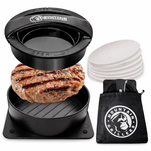 MOUNTAIN GRILLERS Burger Press – Non-Stick Stuffed Burger Maker with Patty Papers, Perfect Patty Shaper + 40 Wax Sheets