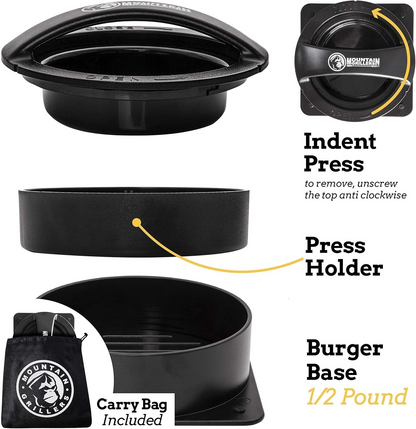 MOUNTAIN GRILLERS Burger Press – Non-Stick Stuffed Burger Maker with Patty Papers, Perfect Patty Shaper + 40 Wax Sheets