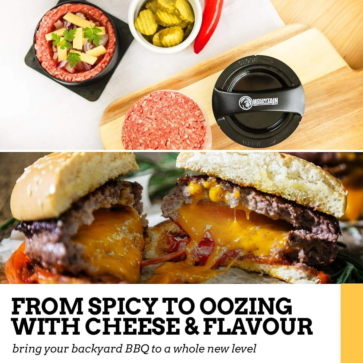MOUNTAIN GRILLERS Burger Press – Non-Stick Stuffed Burger Maker with Patty Papers, Perfect Patty Shaper + 40 Wax Sheets