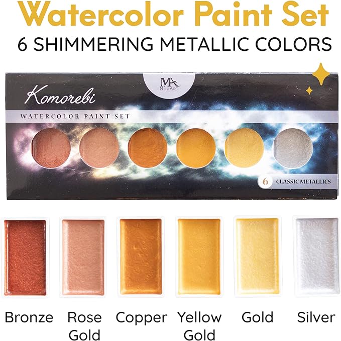 MozArt - Komorebi Metallic Watercolour Paint Set - 6 Shimmery Colours