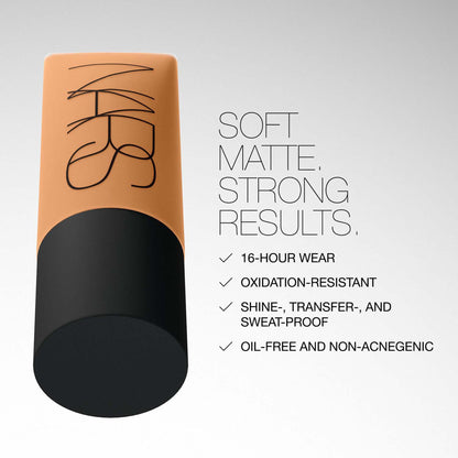 Cosmetic stick with branding on a gray background, featuring text about product features.