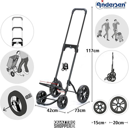 ANDERSEN Quattro Shopper Mira Grey 49L Shopping Trolley, Water-Repellent, Thermo, Height-Adjustable, Water-Repellent, Height-Adjustable