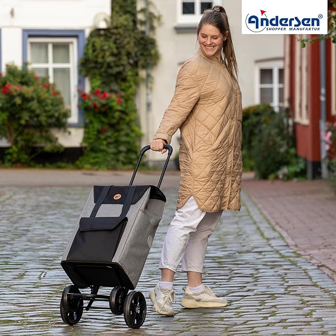 ANDERSEN Quattro Shopper Mira Grey 49L Shopping Trolley, Water-Repellent, Thermo, Height-Adjustable, Water-Repellent, Height-Adjustable